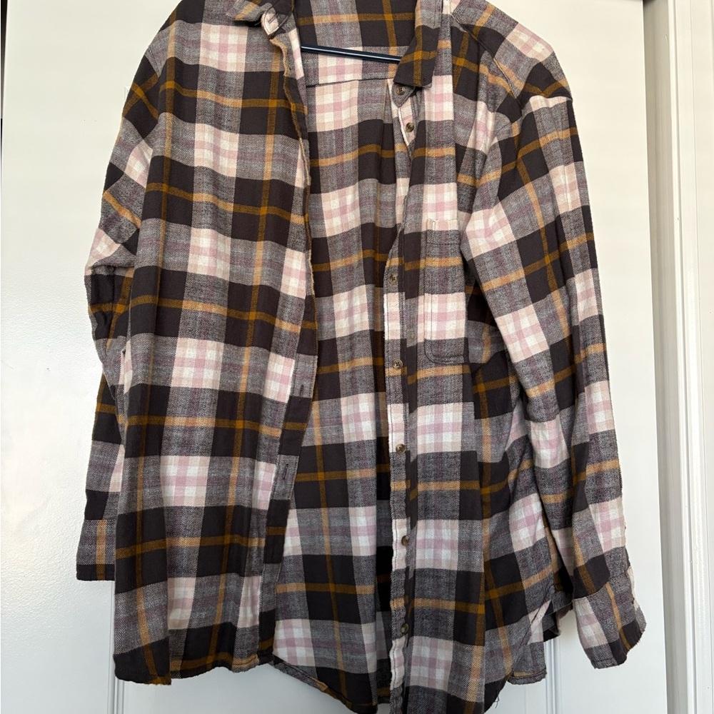 Aerie Plaid Shirt in Gray and Yellow